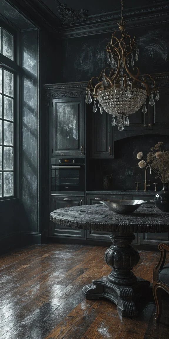 dark gothic kitchen charcoal velvet contrast