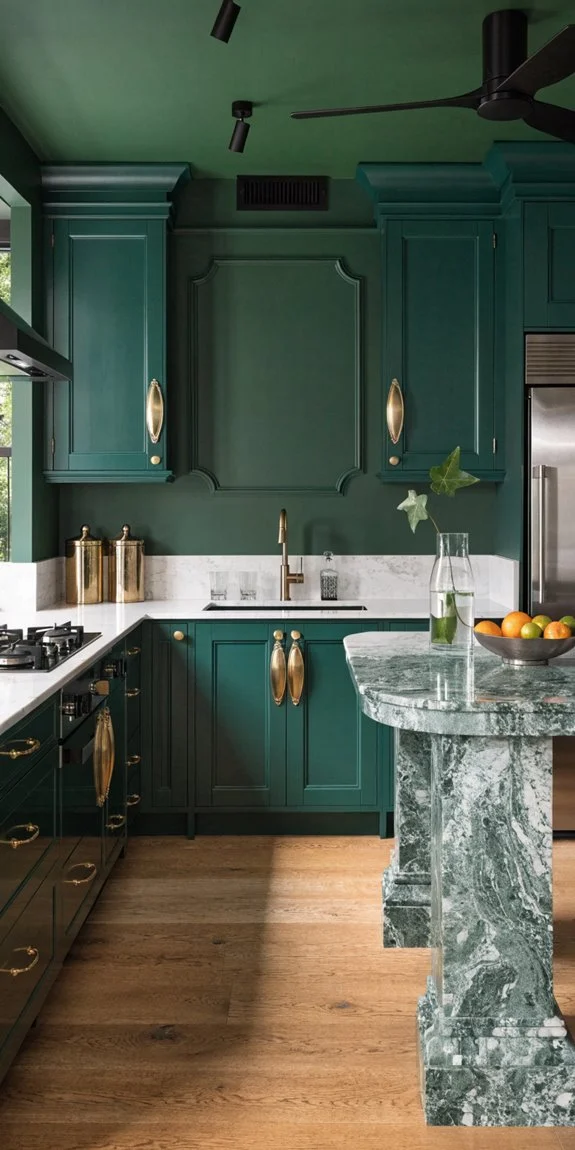 forest green accent elevates kitchen