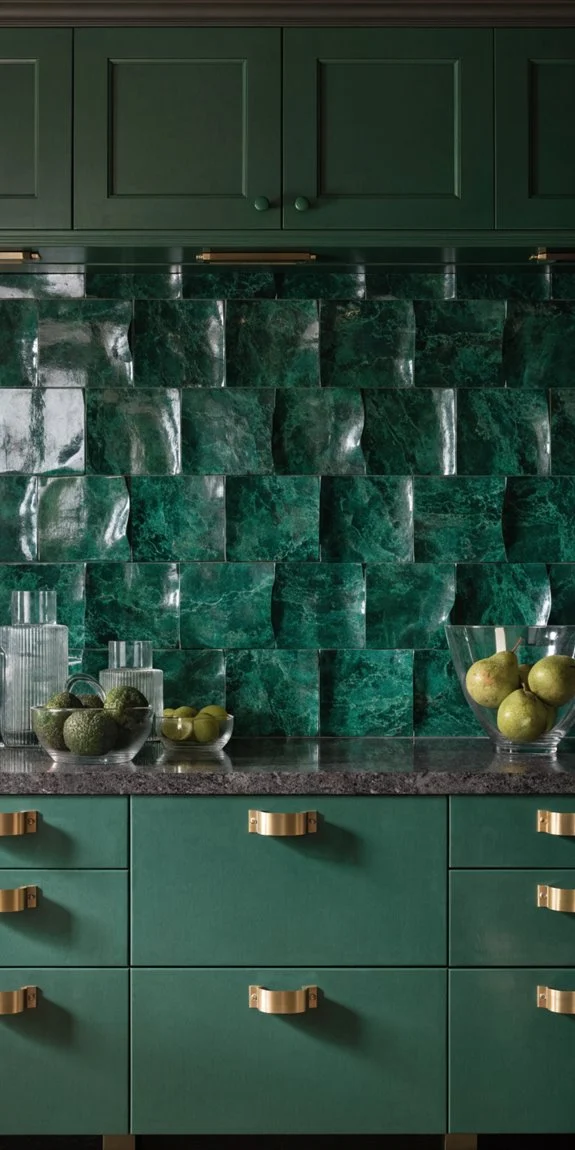 forest green backsplash adds depth texture