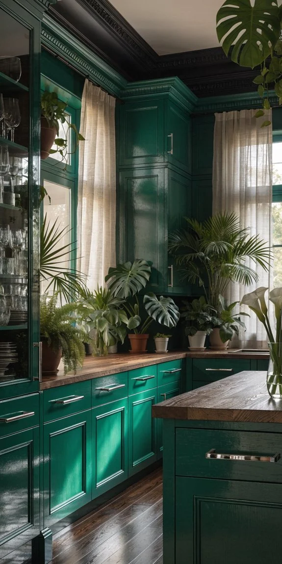 forest green cabinets make statement