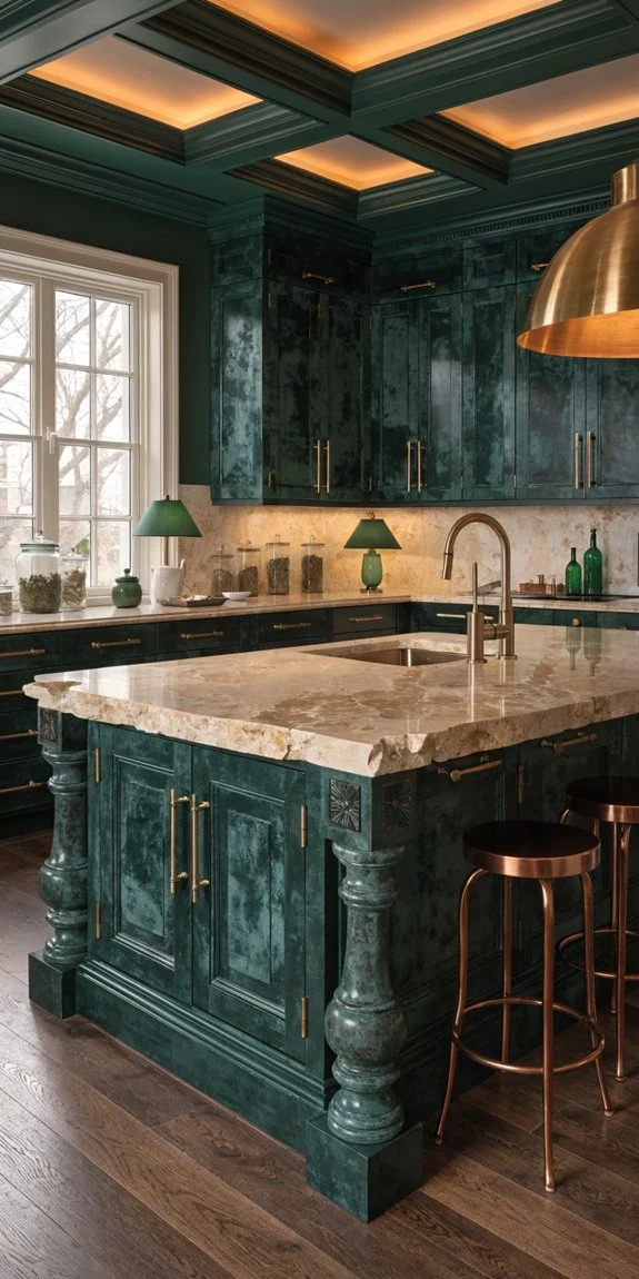 forest green pairs with creams brass accents