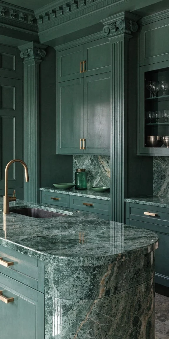 forest green with marble veining contrasts