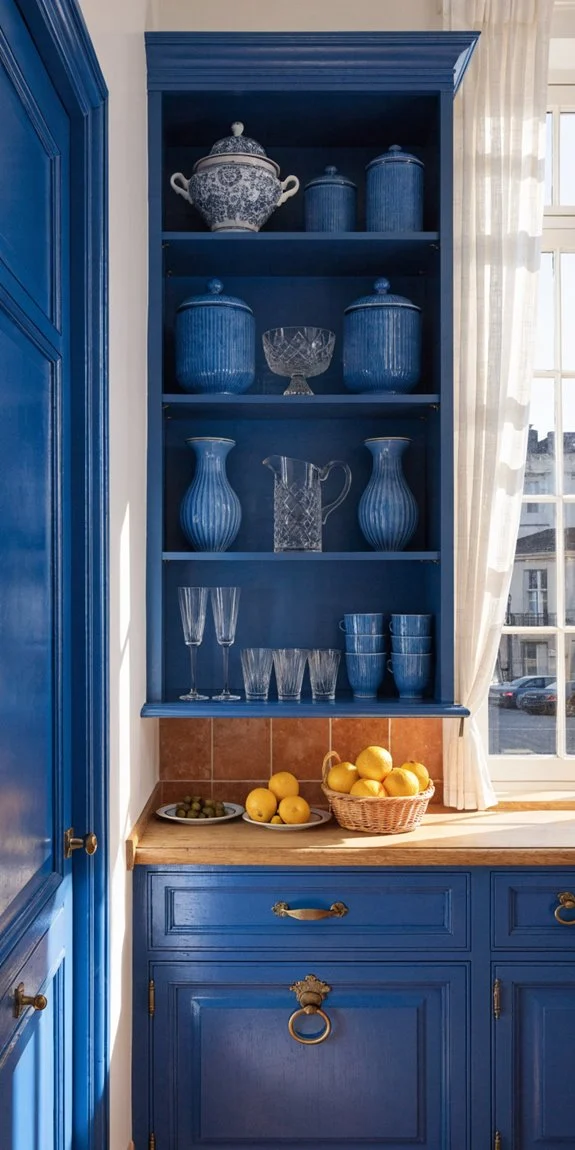 french blue open shelving highlight
