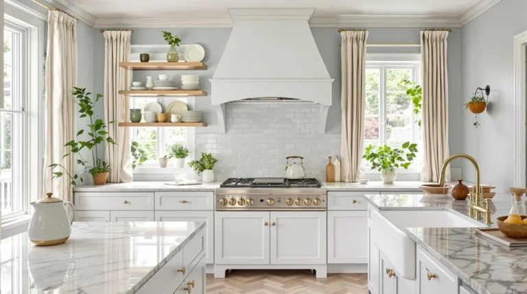 french inspired blue kitchen charm on display