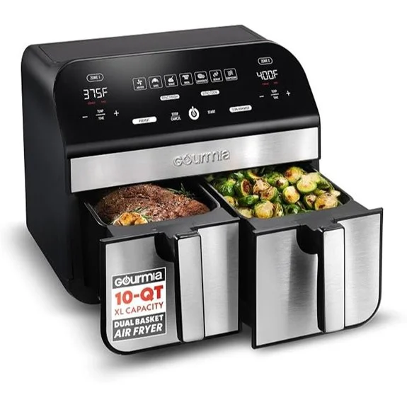 Gourmia 10 Qt Dual Basket Air Fryer with Presets