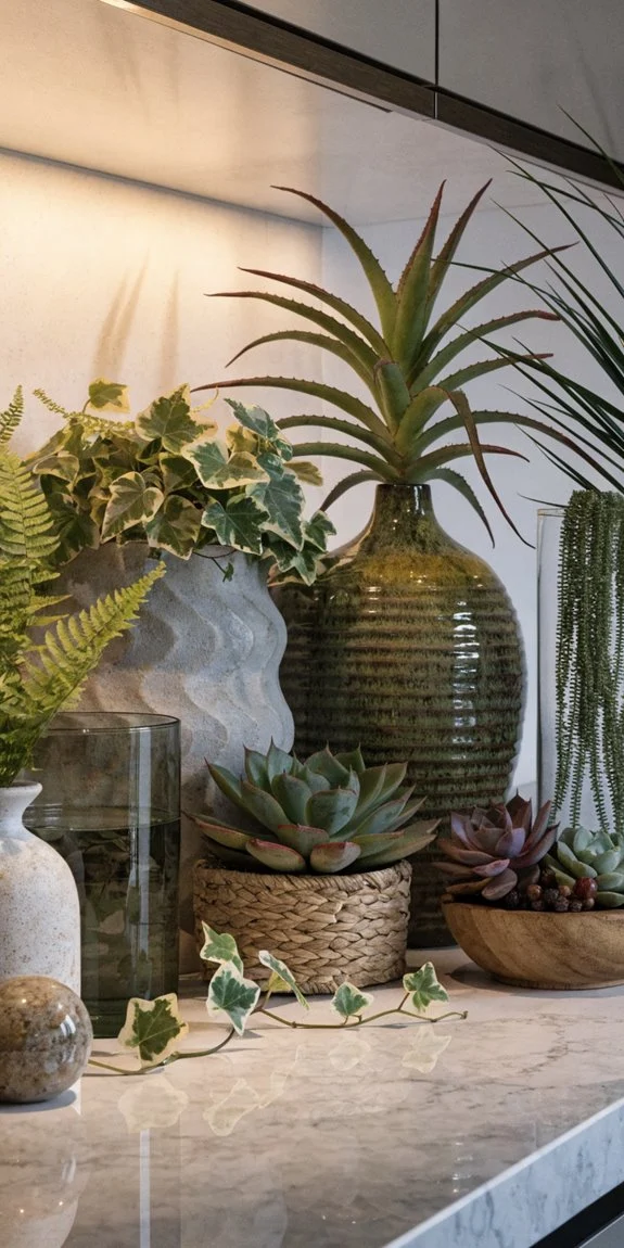 greenery tops kitchen cabinets beautifully