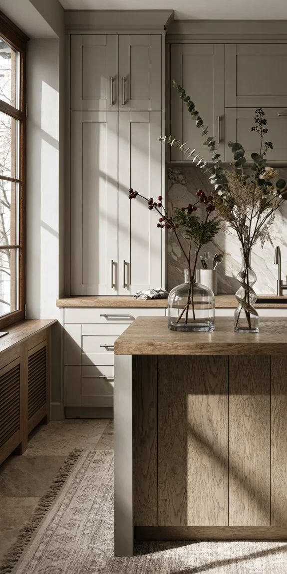 greige kitchen textures wood metal