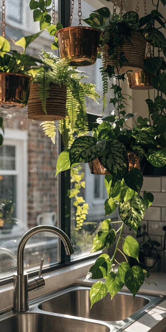 hanging plants over sink