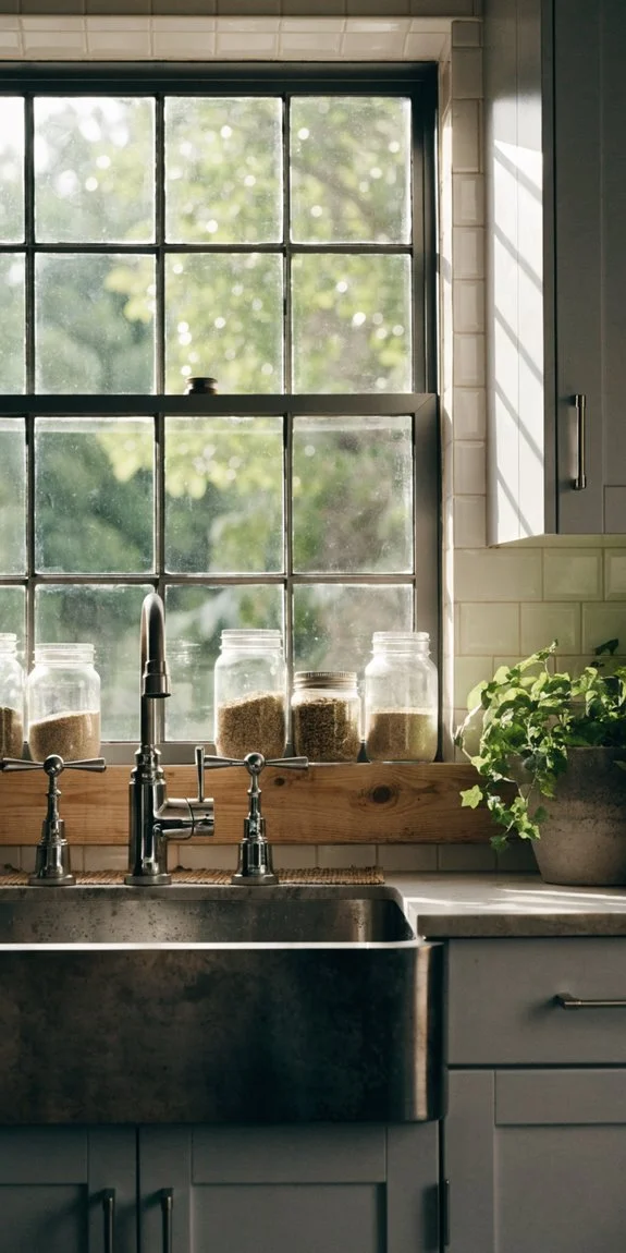 integrated farmhouse sink beneath window