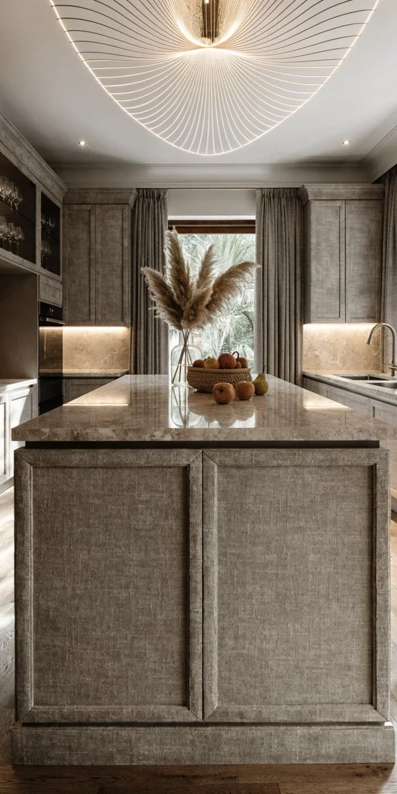 lighting elevates greige kitchen ambiance