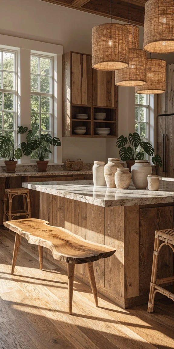 natural wood benches foster rustic togetherness