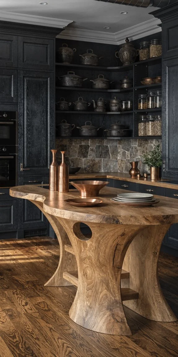 open shelving showcase with moody gothic accents