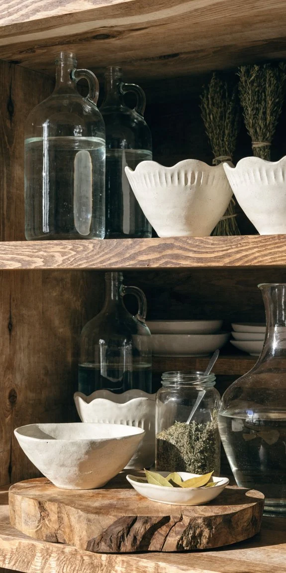 open shelving showcases ceramics beautifully
