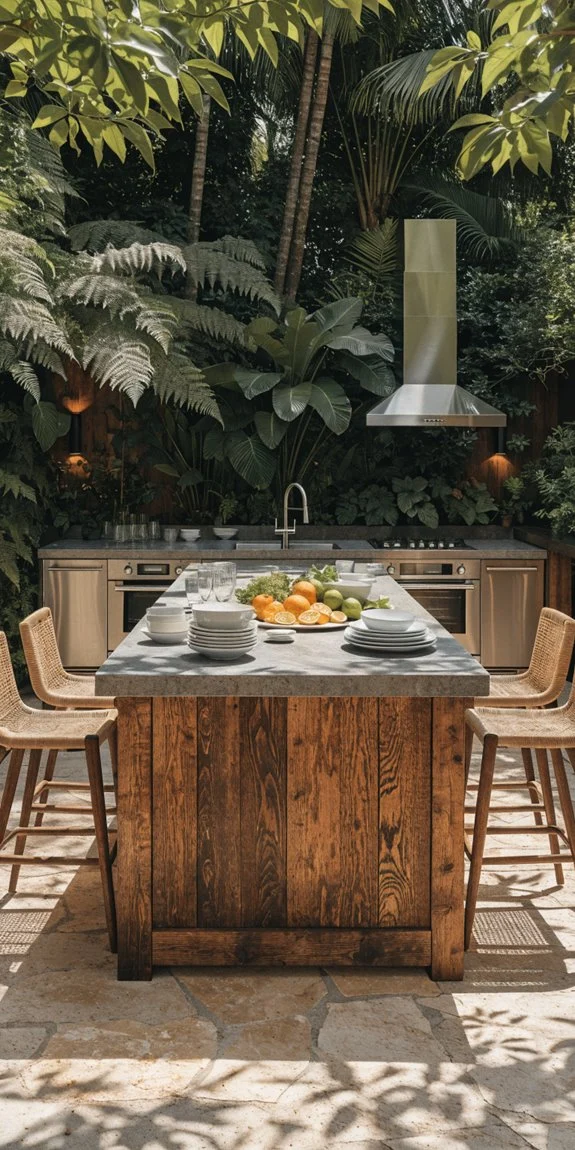 outdoor kitchen island with eco friendly weatherproof stone wood comfortable dining