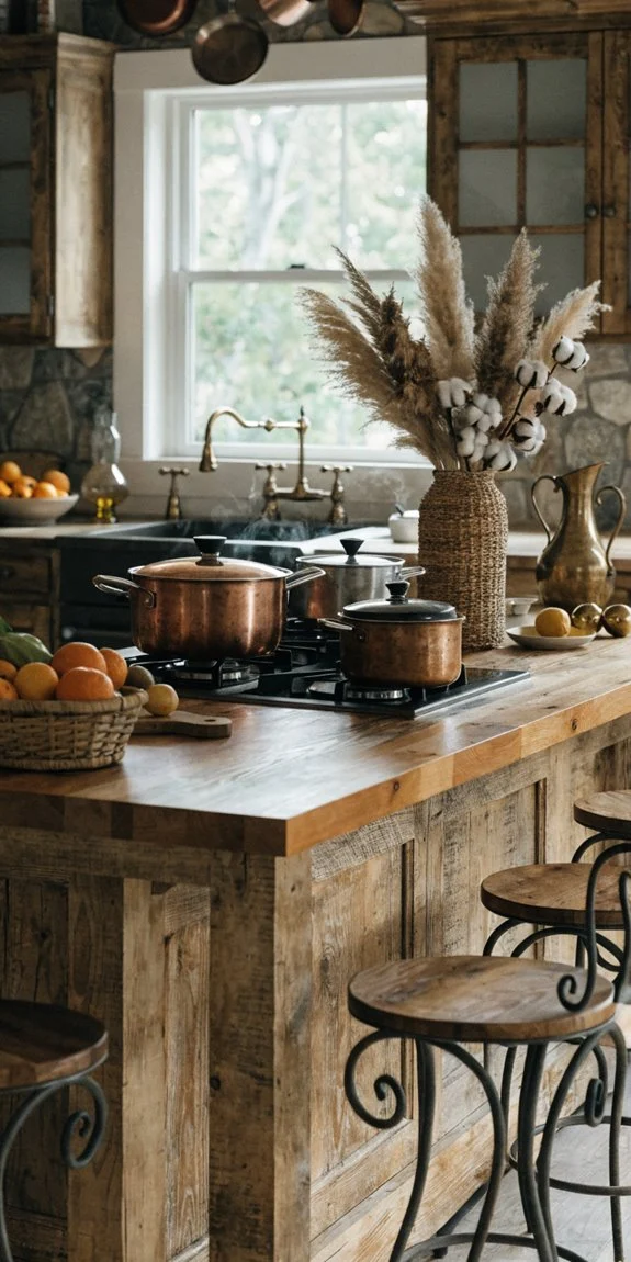 rustic farmhouse island with stove