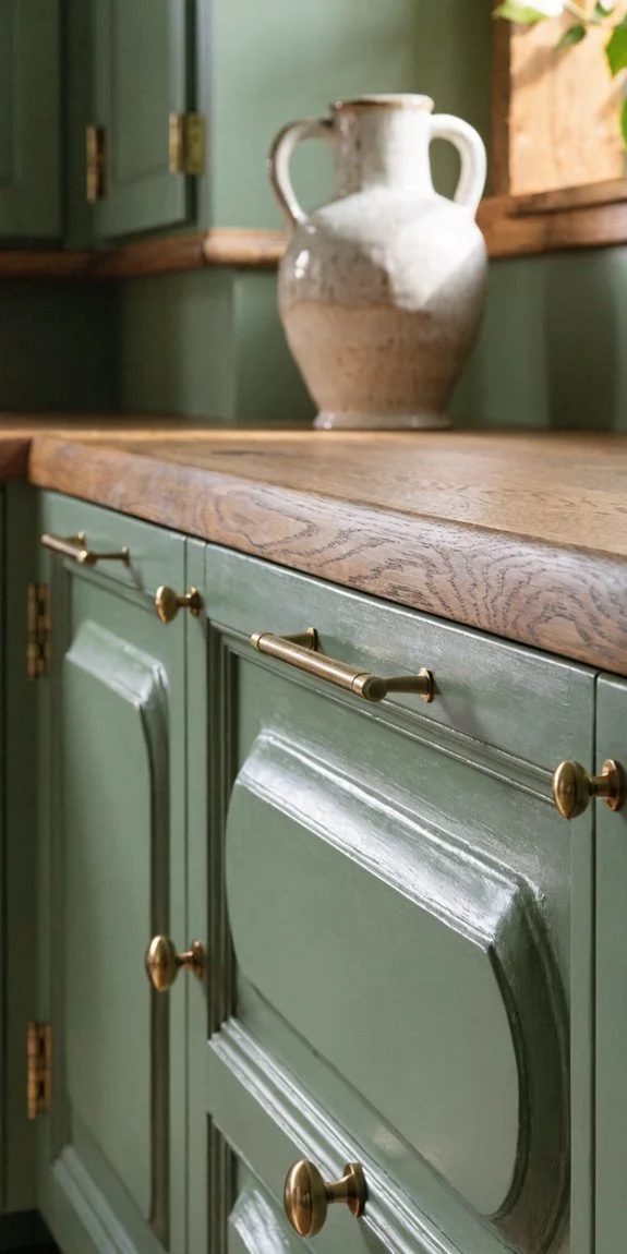sage with warm wood contrast
