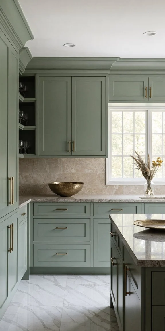 shaker cabinets in sage green