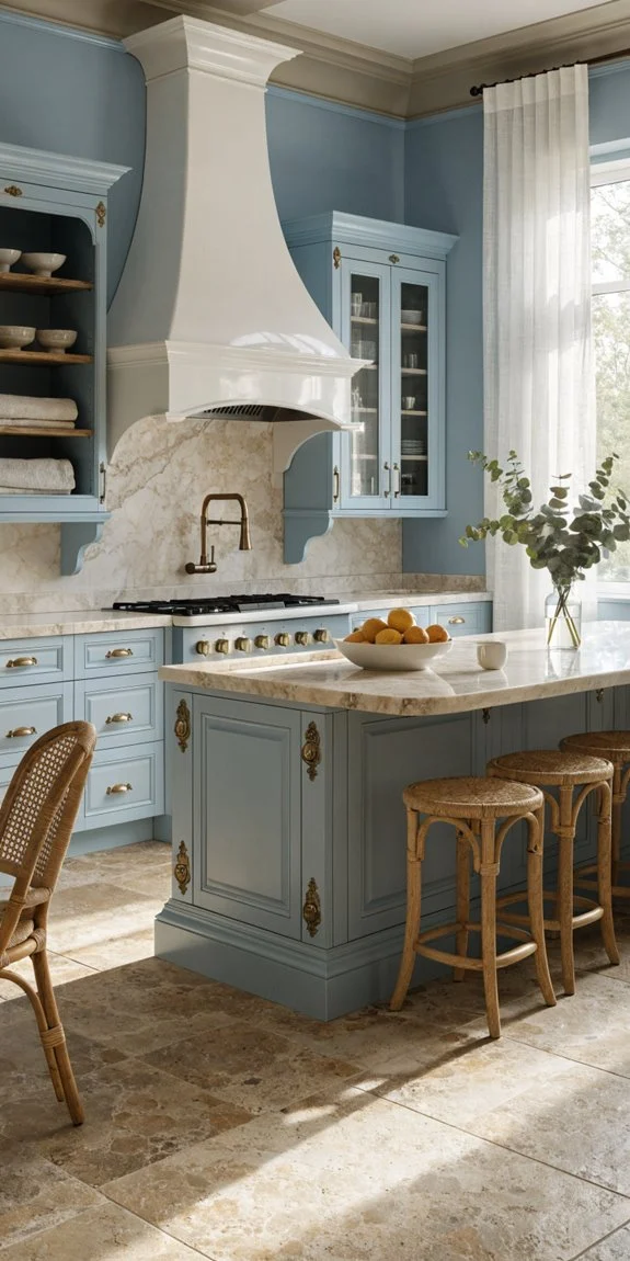 soft french blue brighten kitchen
