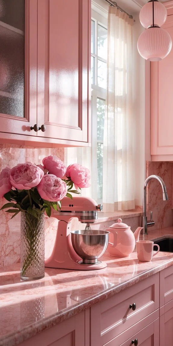 soft pink boosts warm inviting kitchens