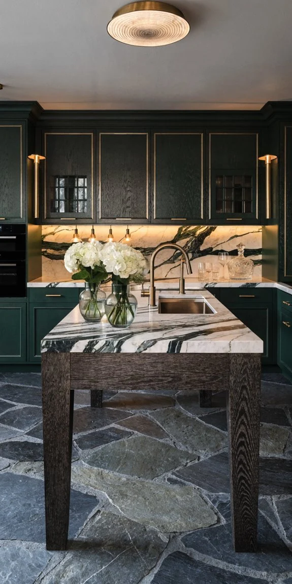 warm toned lighting enhances forest green richness