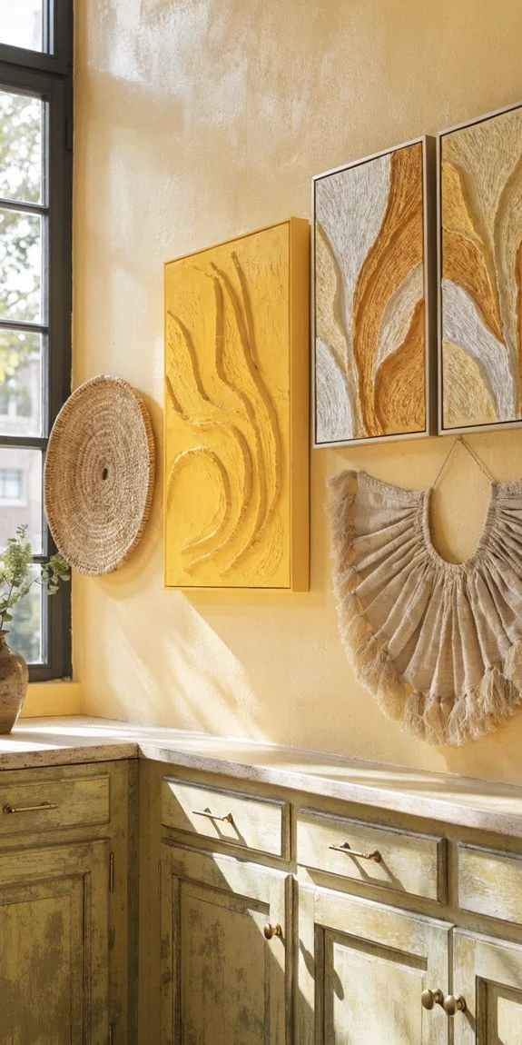 yellow sunlit kitchen wall art gallery