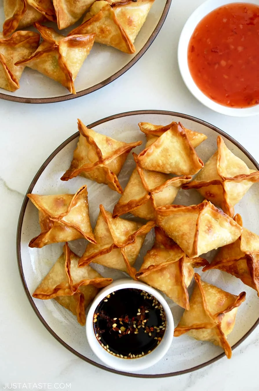 Classic golden cream cheese wontons, triangle folded